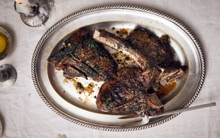 Grilled bistecca with herby fish sauce