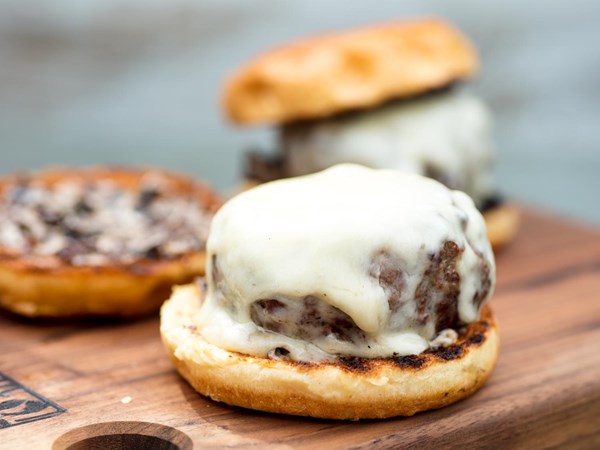 Grilled black-olive burger with Japanese vinegar
