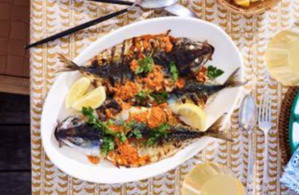 Grilled blue mackerel with 'nduja butter [Lauren and Andy Emerson]