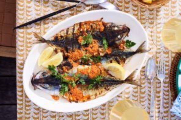 Grilled blue mackerel with 'nduja butter