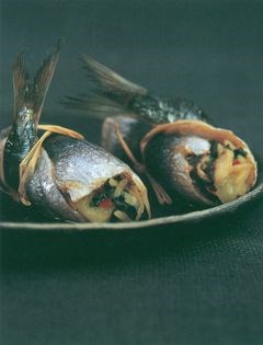 Grilled boned and stuffed trout