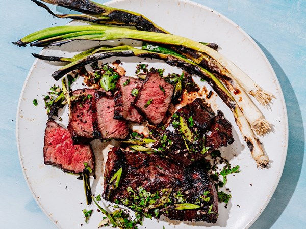 Grilled boneless short ribs with scallion-sumac gremolata