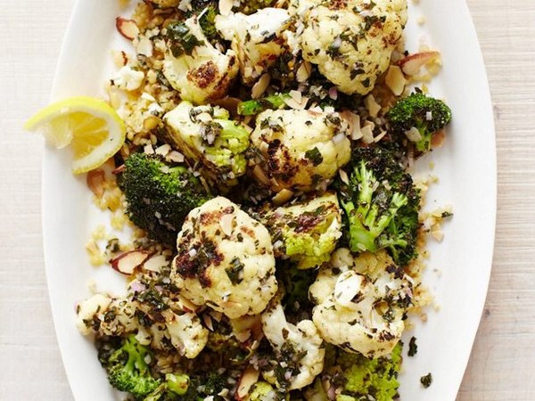 Grilled brassica with dandelion-green vinaigrette