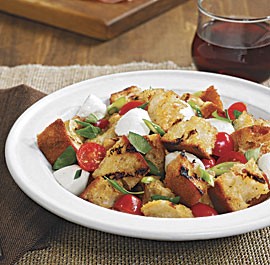 Grilled bread salad with basil and cherry tomatoes