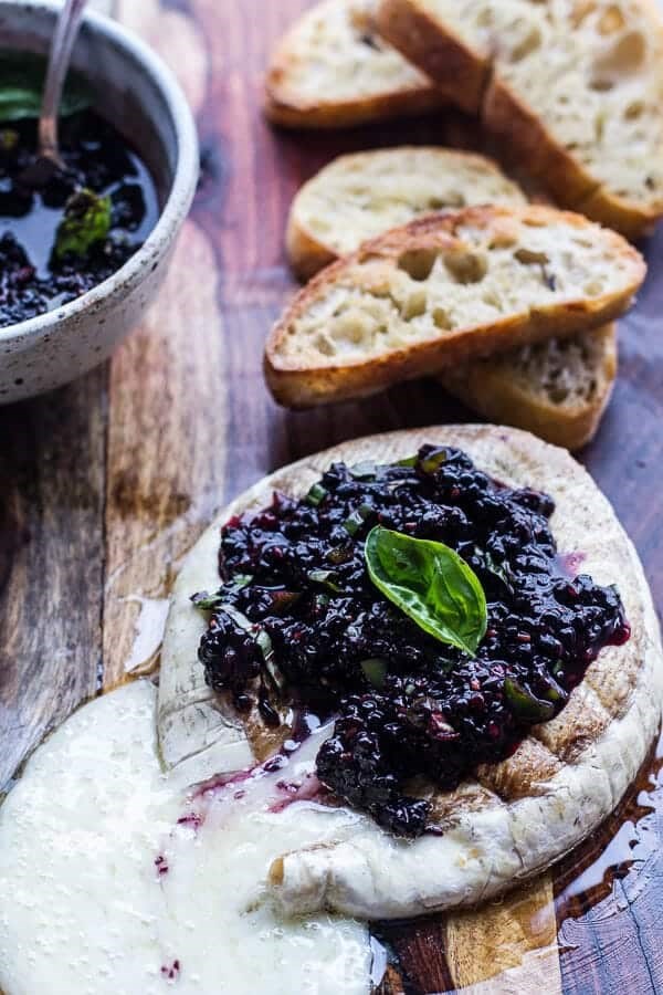 Grilled Brie and chard bread with blackberry basil smash salsa