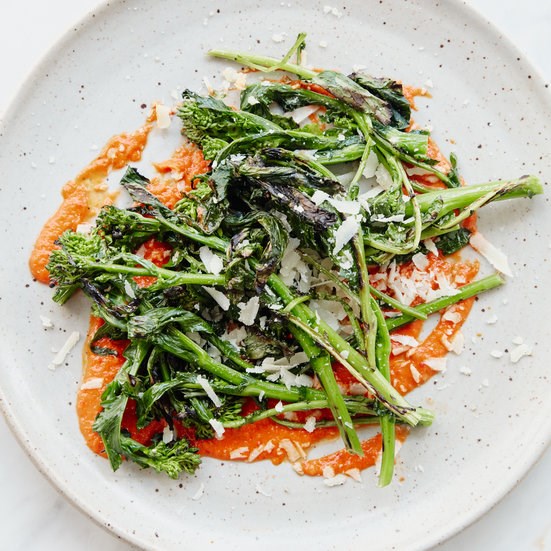 Grilled broccoli rabe with salsa rossa
