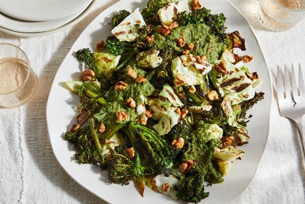 Grilled broccolini salad with basil-walnut vinaigrette 