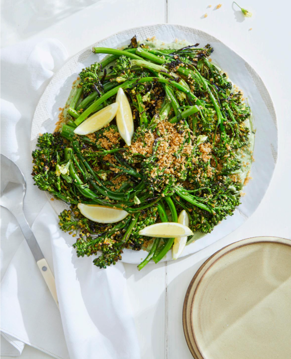 Grilled broccolini with green goddess and quinoa crunch [salad]