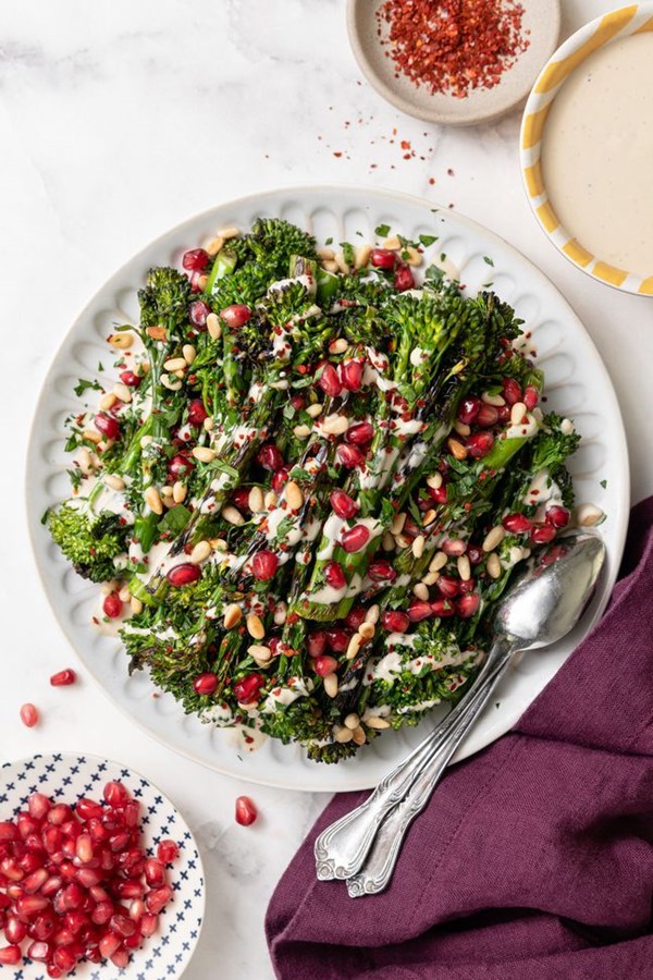 Grilled broccolini with lemon tahini dressing