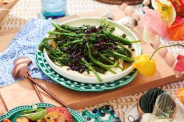 Grilled broccolini with macadamia cream and sweet and sour currants [Lauren and Andy Emerson]