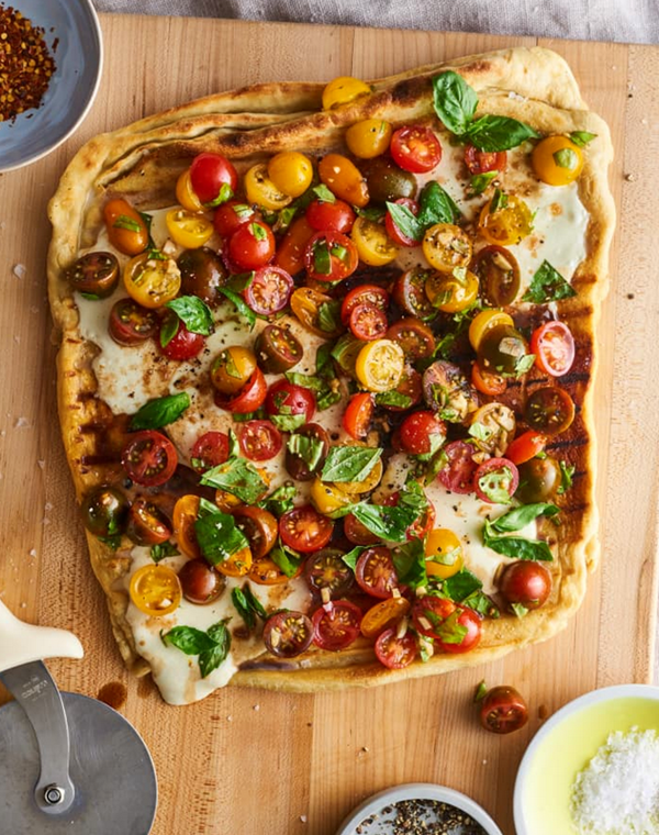Grilled bruschetta pizza