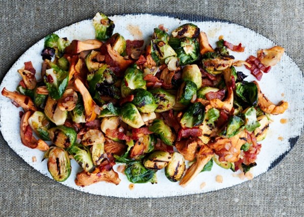 Grilled Brussels sprouts with chanterelles