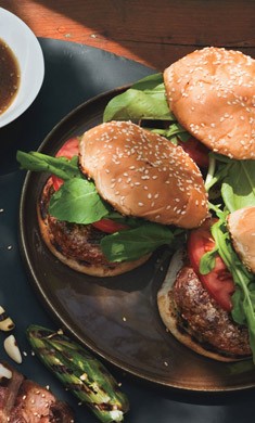 Grilled burgers with Meyer lemon butter