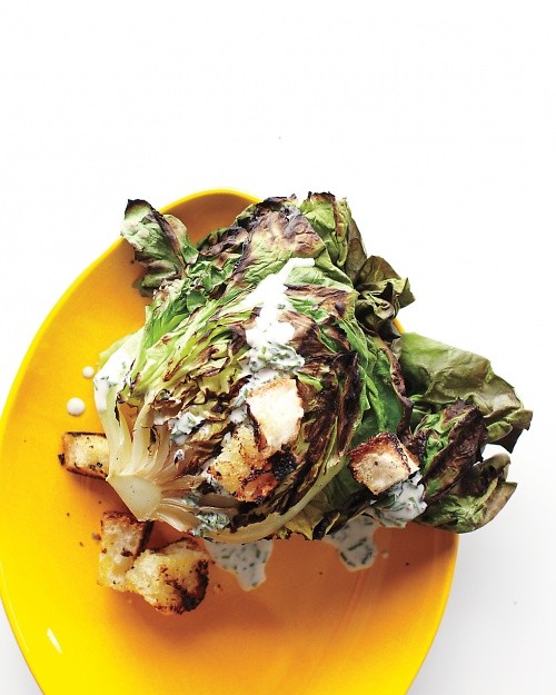 Grilled butter lettuce with creamy dressing