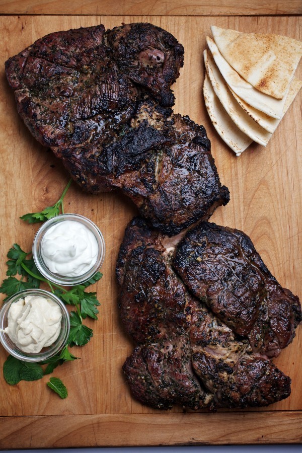 Grilled butterflied herbed lamb