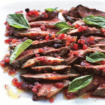 Grilled butterflied leg of lamb with tomato-fennel vinaigrette