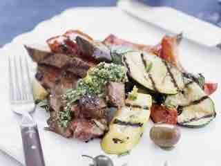 Grilled butterflied leg of lamb with fresh mint-pepper jelly