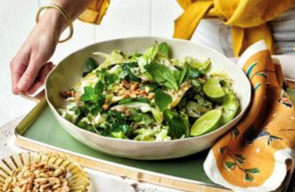 Grilled cabbage slaw with fish sauce dressing, peanuts, lime and coriander
