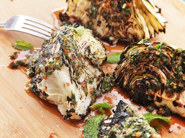 Grilled cabbage with spicy Thai dressing