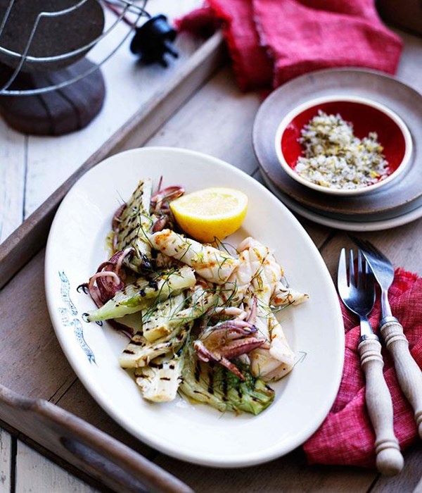 Grilled calamari with fennel and lemon salt