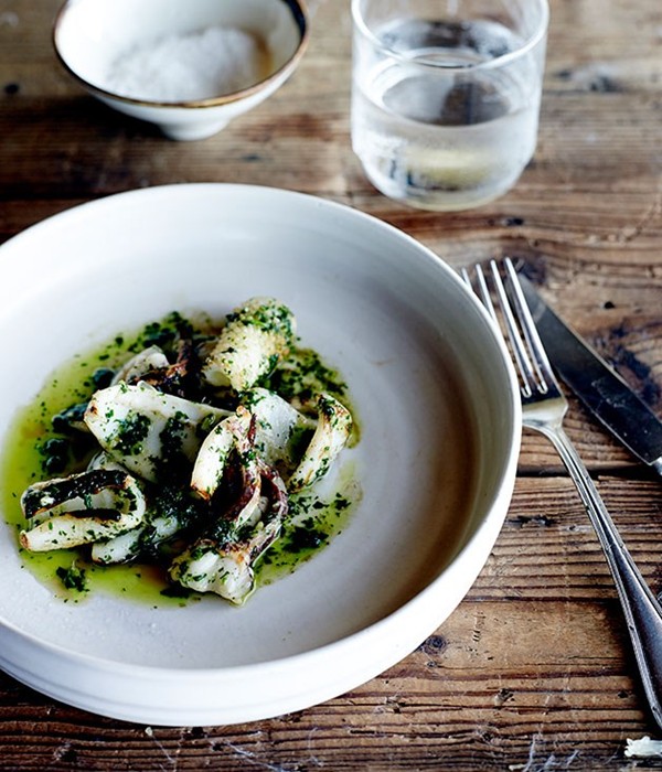 Grilled calamari with zhoug