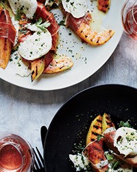 Grilled cantaloupe with prosciutto and mozzarella