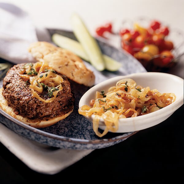 Grilled caramelized onion burger
