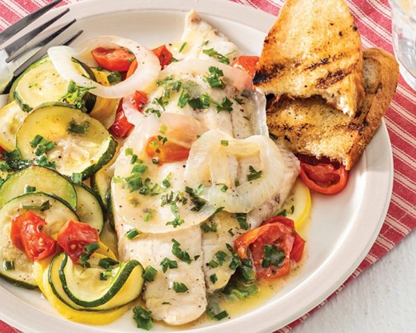 Grilled catfish and market vegetables