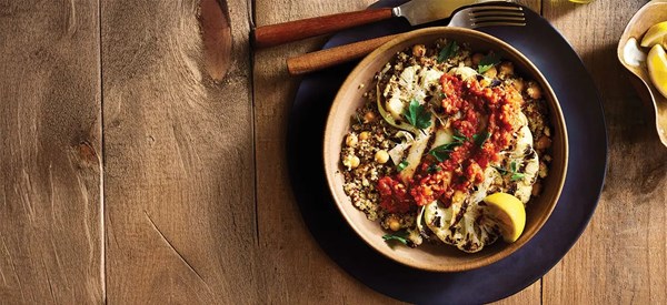 Grilled cauliflower steaks with muhammara [homemade za’atar seasoning]