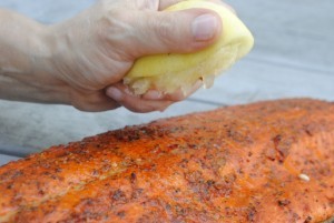 Grilled cedar shingle salmon
