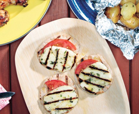 Grilled cheese and tomato stacks
