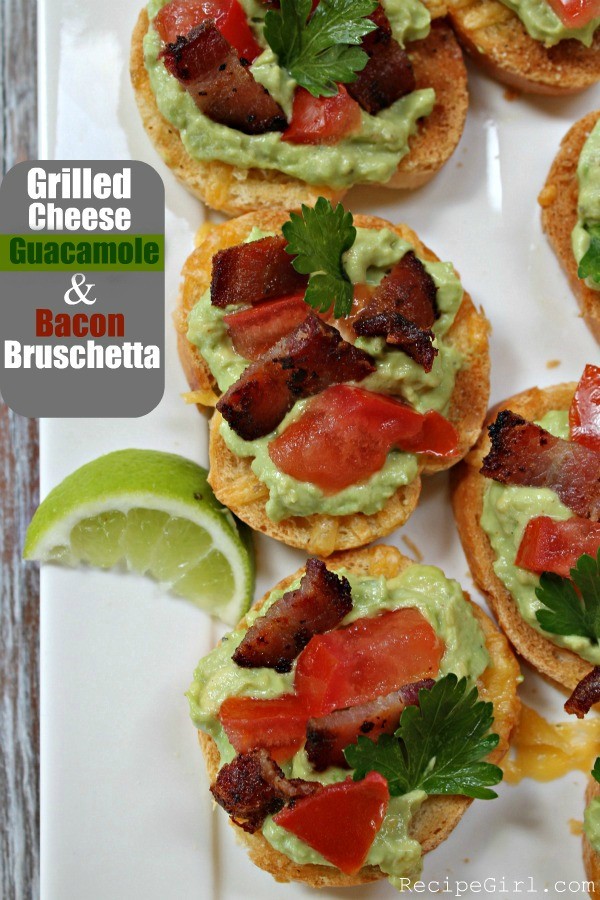 Grilled cheese guacamole and bacon bruschetta