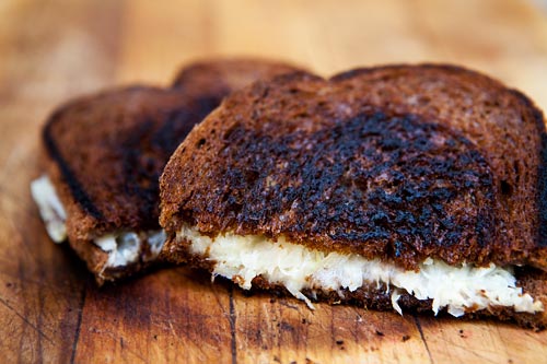 Grilled cheese sandwich with sauerkraut on rye