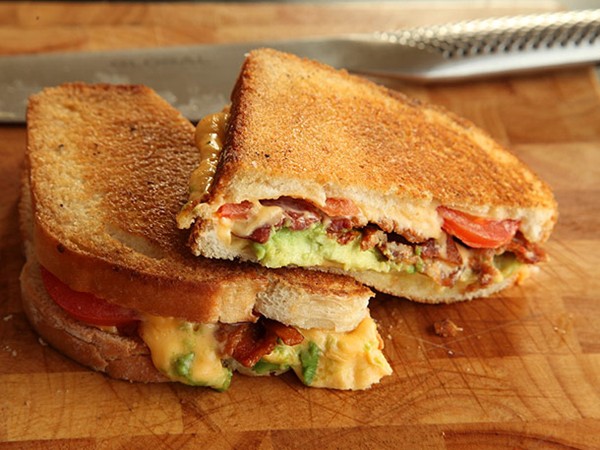 Grilled cheese with bacon, tomato, and avocado