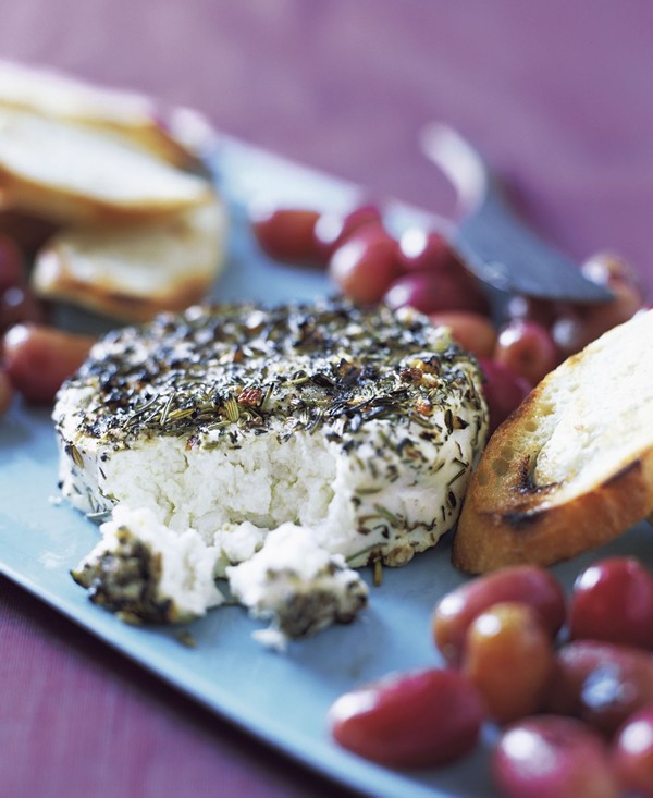 Grilled chevre with popped grapes