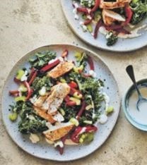 Grilled chicken & kale salad with sunflower seed dressing