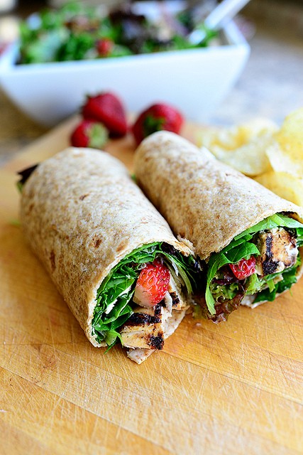 Grilled chicken & strawberry salad wrap