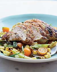 Grilled chicken and corn with jalapeño-lime dressing