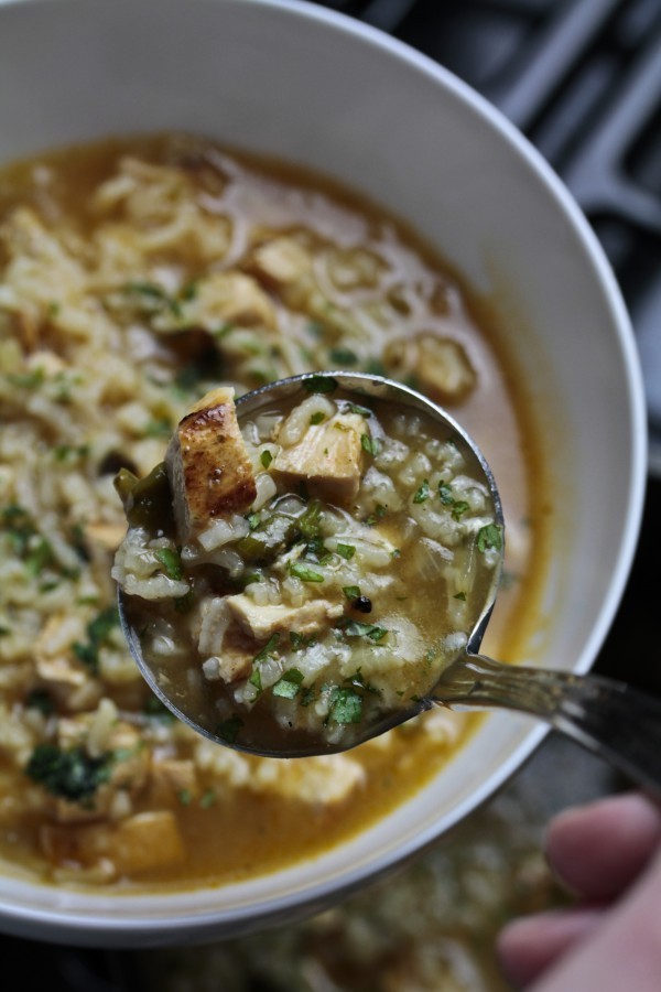 Grilled chicken and green chili soup