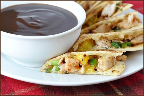 Grilled chicken and pineapple quesadillas