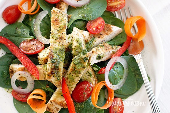 Grilled chicken and spinach salad with balsamic vinaigrette