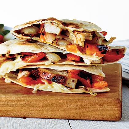 Grilled chicken and vegetable quesadillas