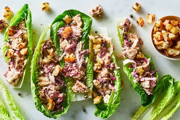 Grilled chicken Caesar lettuce wraps 