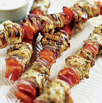 Grilled chicken kebabs with garlic and herb marinade