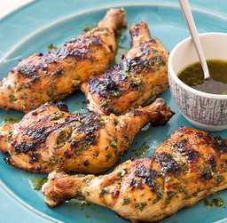 Grilled chicken leg quarters with lime dressing