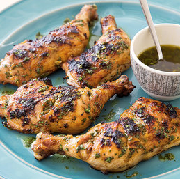 Grilled chicken leg quarters with lime dressing