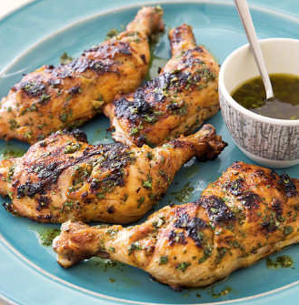 Grilled chicken leg quarters with lime dressing