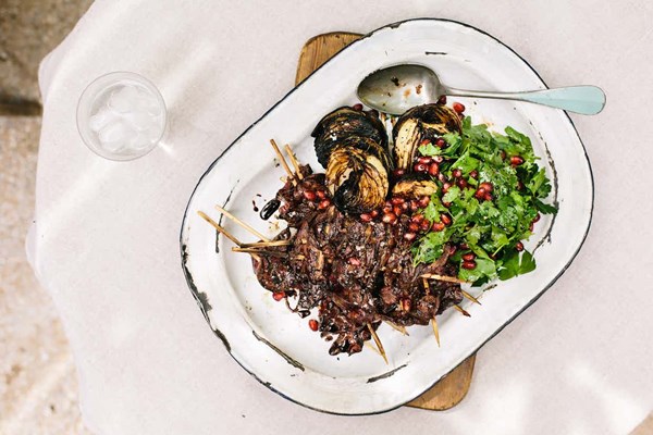 Grilled chicken livers with pomegranate