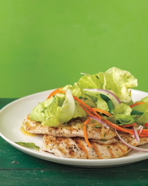 Grilled chicken paillards with mint salad