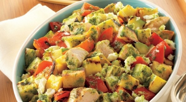 Grilled chicken panzanella with basil vinaigrette 